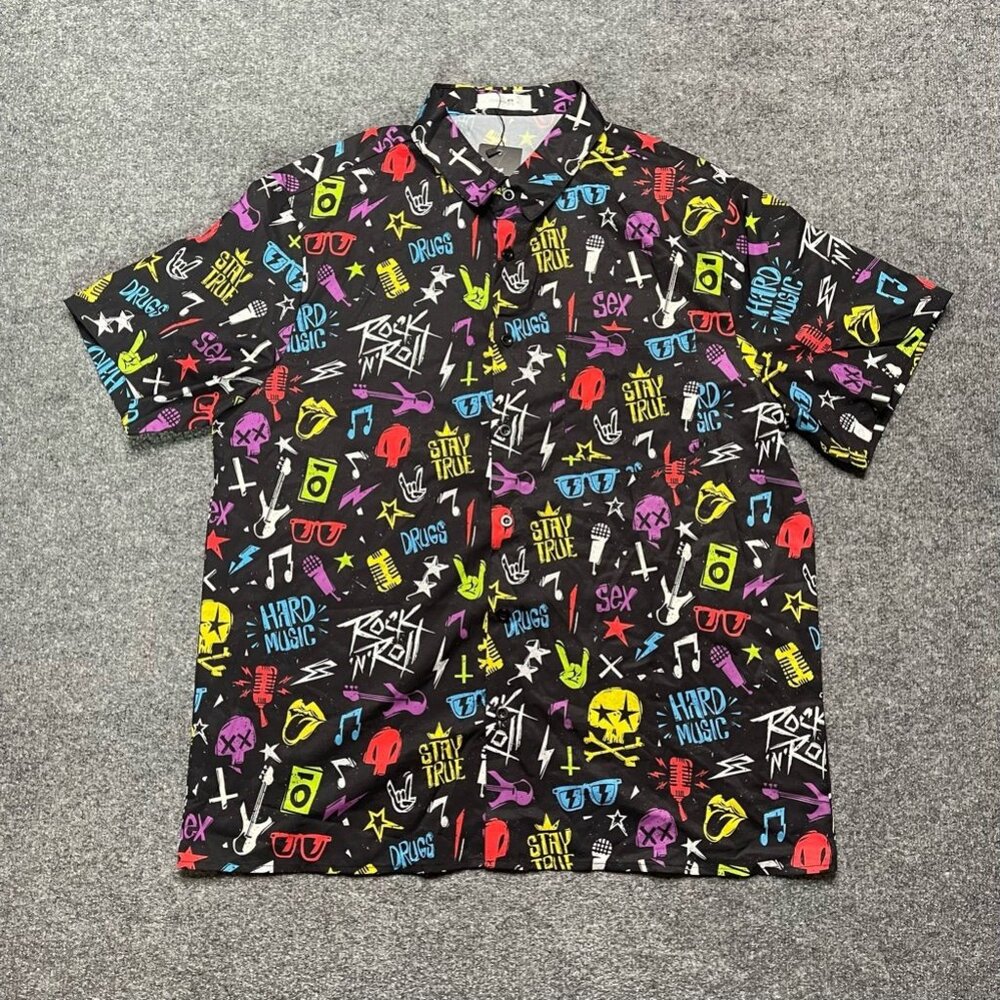 ChArmkpR Mens Button Front Shirt Multicolor Short Sleeve Hard Music XL New